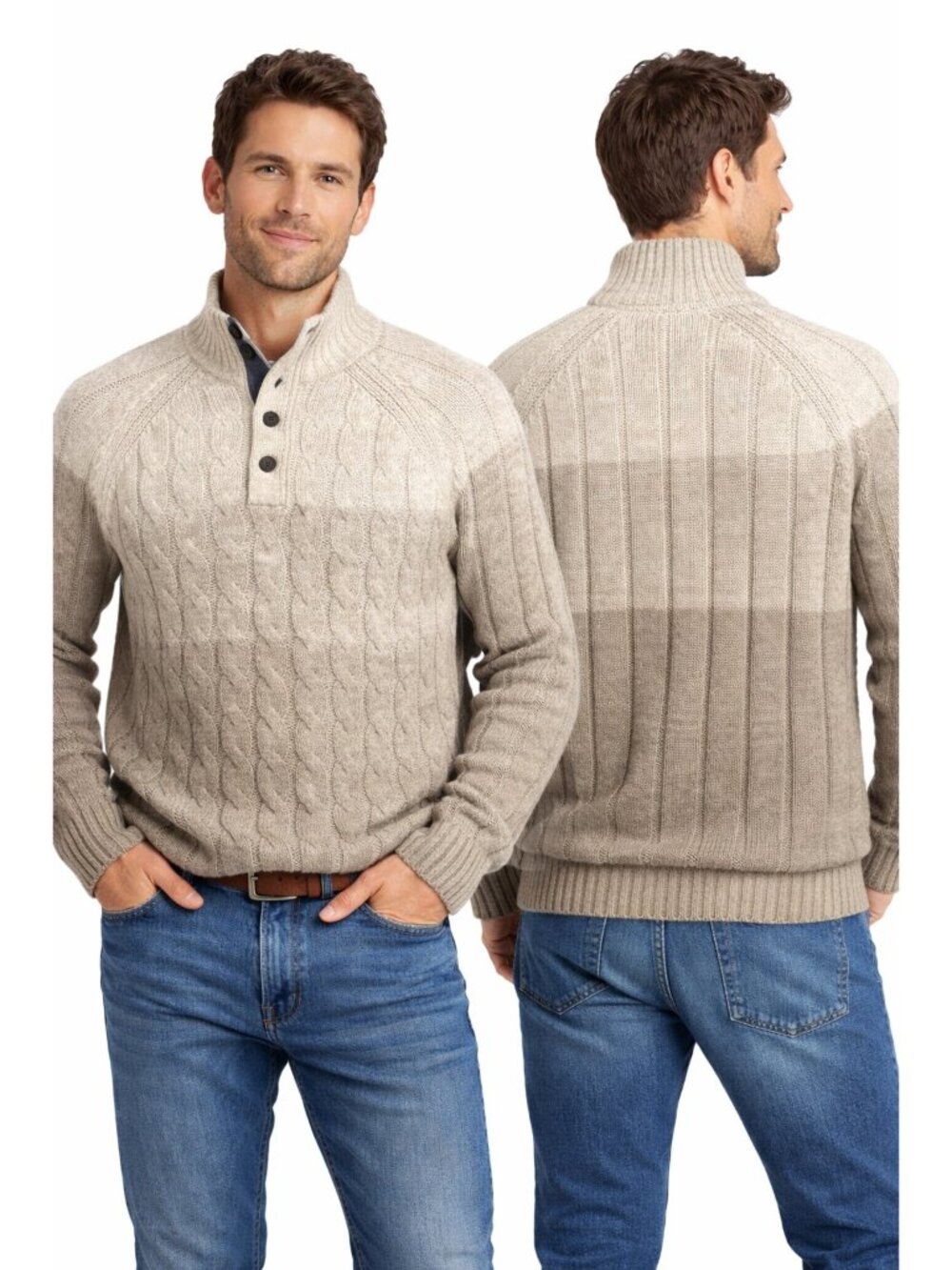 Weatherproof Vintage Brown Ombre Cable Knit Mock Neck Sweater XL Cabin